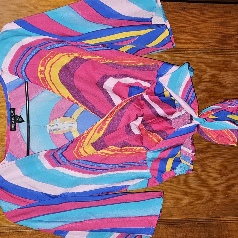 Colorful Wrap Top with Tie Detail